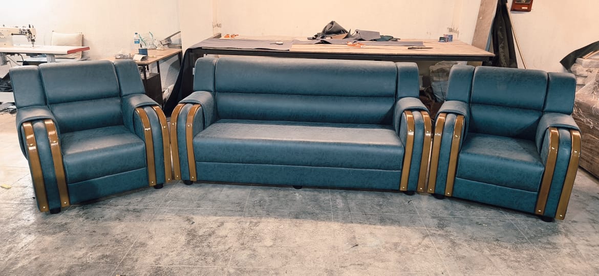 Cream leather reclining corner sofa in bright living room