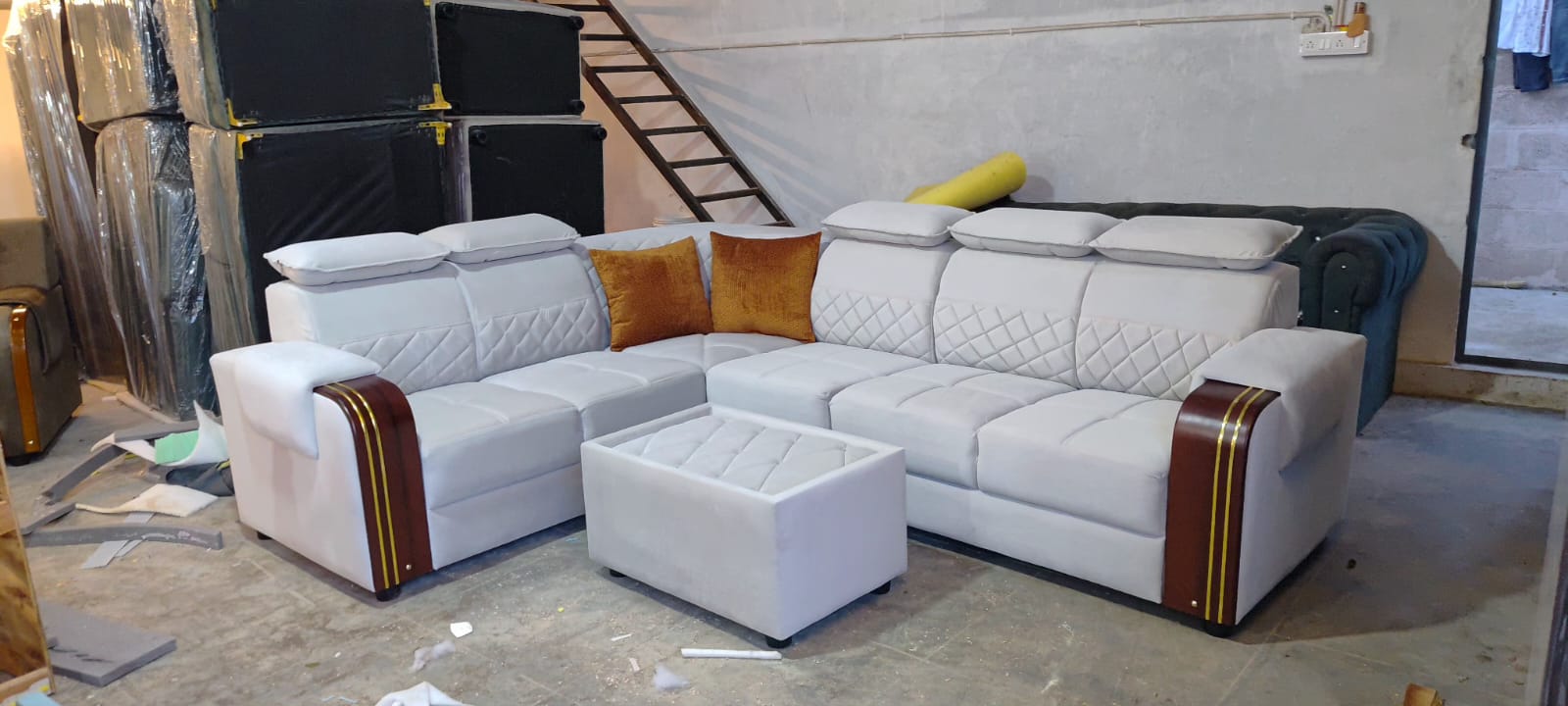 Tan camel fabric reclining sofa set